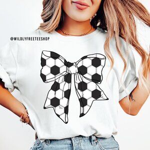 NEW Soccer Ball Coquette Bow Graphic Tee Shirt Comfort Colors Screen Printed